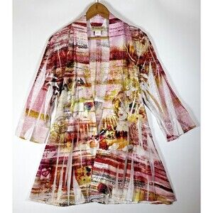 Impulse California Cardigan Large Multicolor Sheer Open Front‎ Art Print USA